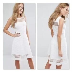 French Connection Illusion Fit & Flare Crepe Knit Mini Dress White 2 Classic